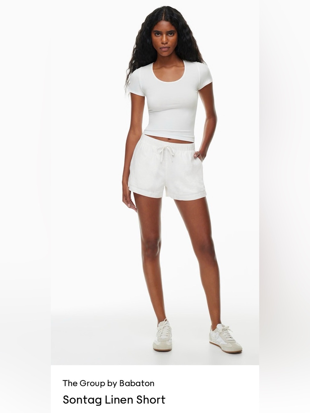 Aritzia Babaton Sontag White Drawstring Linen-Blend Shorts
